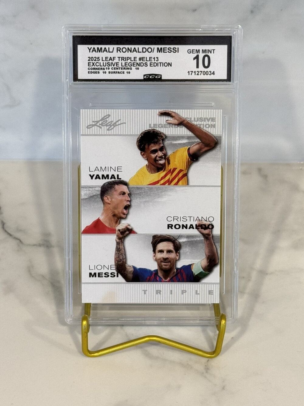 Yamal / Ronaldo / Messi 2025 Leaf Triple #ELE13 Exclusive Legends Edition Gem 10